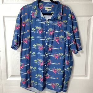 Tipsy Elves Beach Dinosaur Shirt Blue and Pink Casual Button Down Shirt 3XL